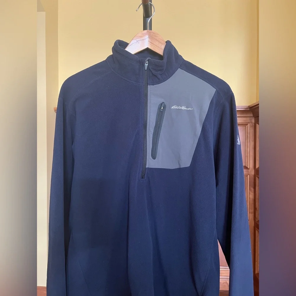 Eddie Bauer Pullover Men’s Fleece 1/2 Zip Navy Blue Size L Tall - Picture 2 of 12